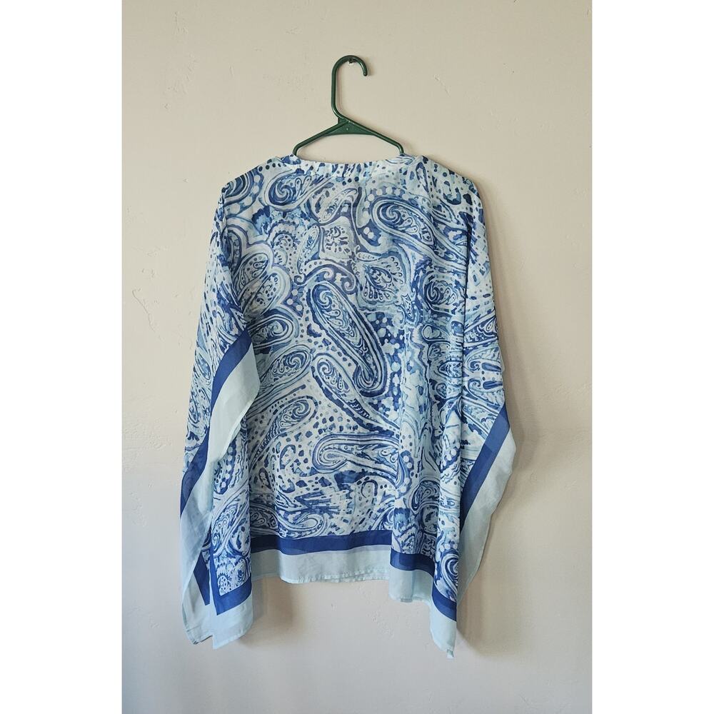 Chicos Top Womens L / XL Sheer Flowy BLUE Paisy Kimono Swim Beach Travel Top - Picture 4 of 6